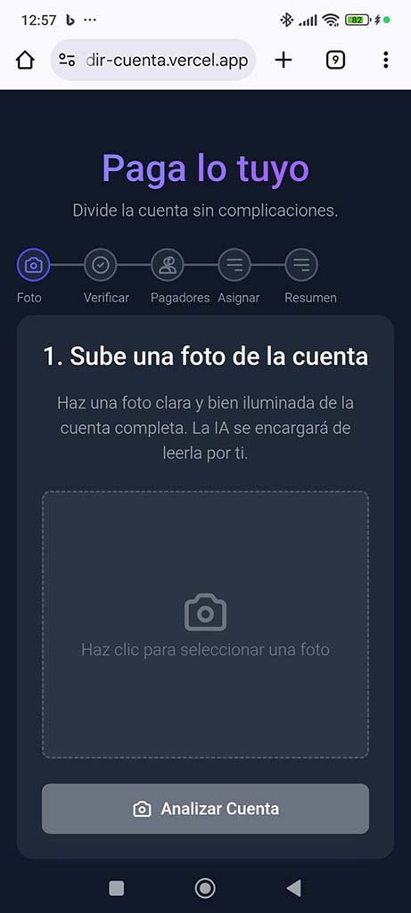 Pantalla inicial: subir una foto del ticket
