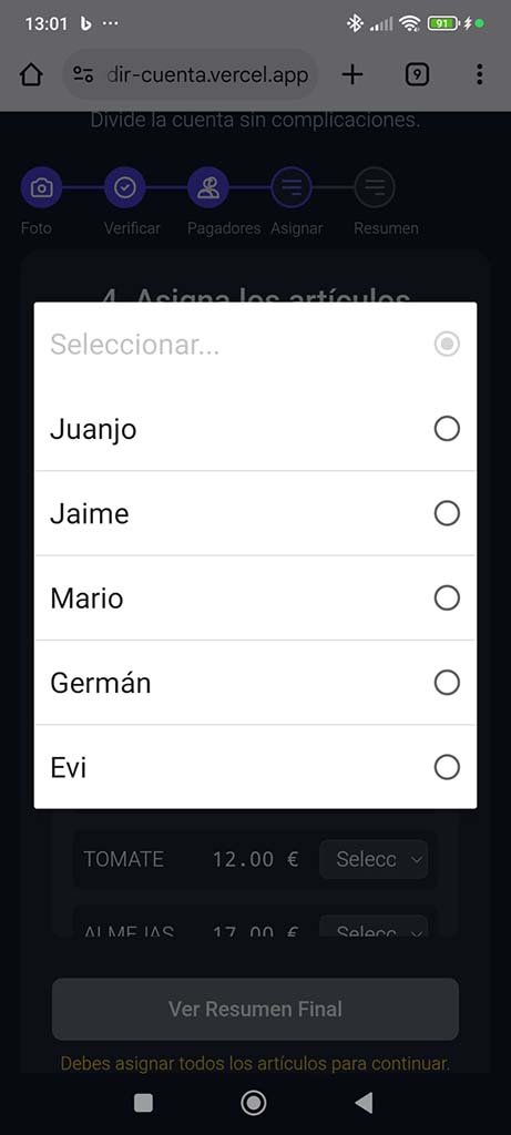 Selector de persona para asignar un artículo